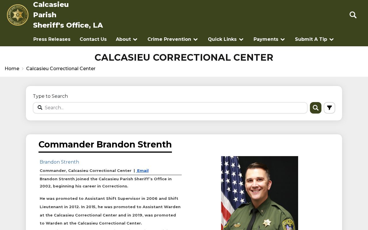 Calcasieu Parish arrest warrant custody and booking at the Calcasieu Correctional Center