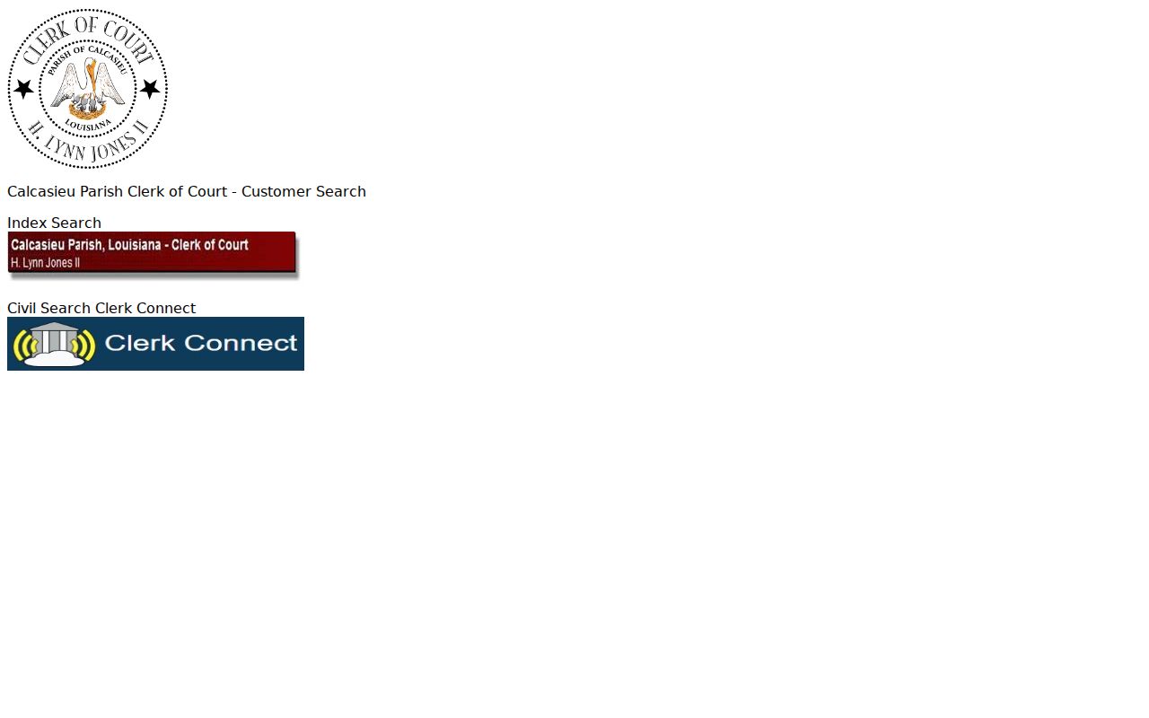 Calcasieu Parish clerk customer search page used for criminal index and warrant record lookups
