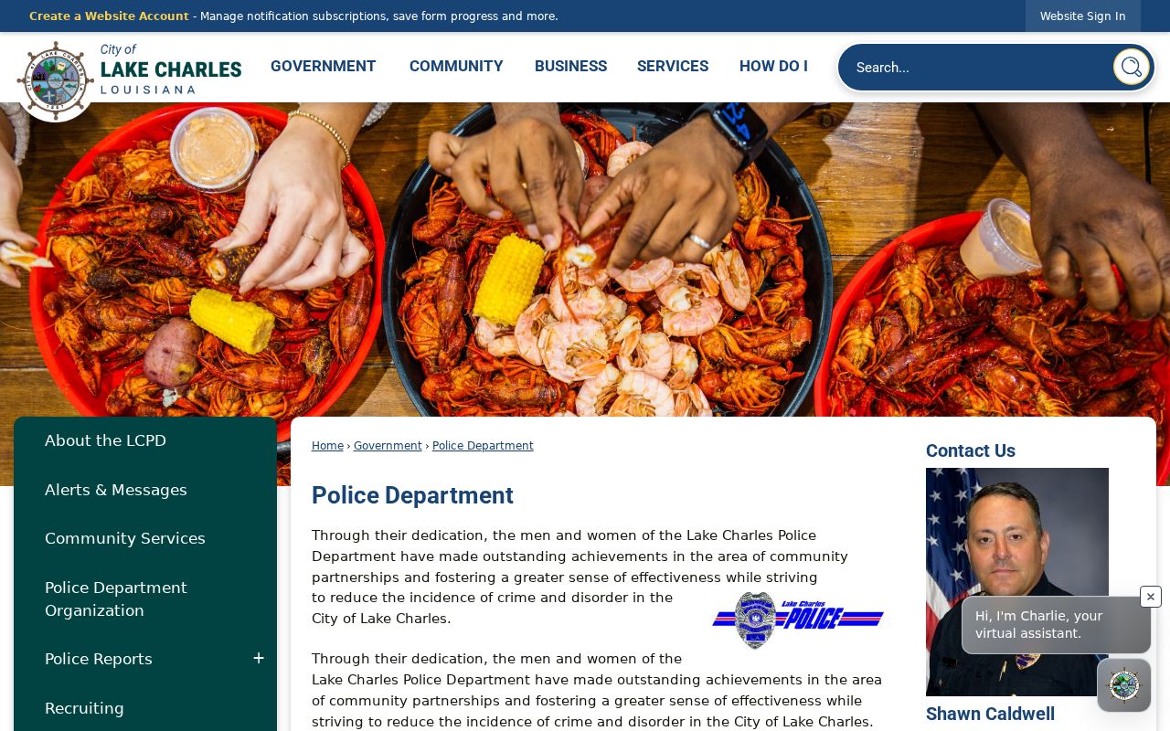 Lake Charles Police Department page used for Lake Charles warrant records and city warrant questions