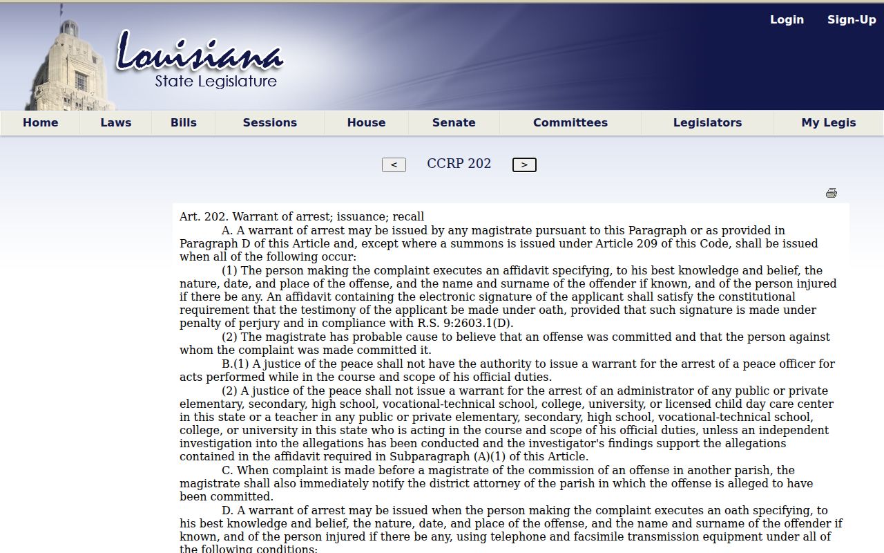 Calcasieu Parish probable-cause arrest warrant issuance rule