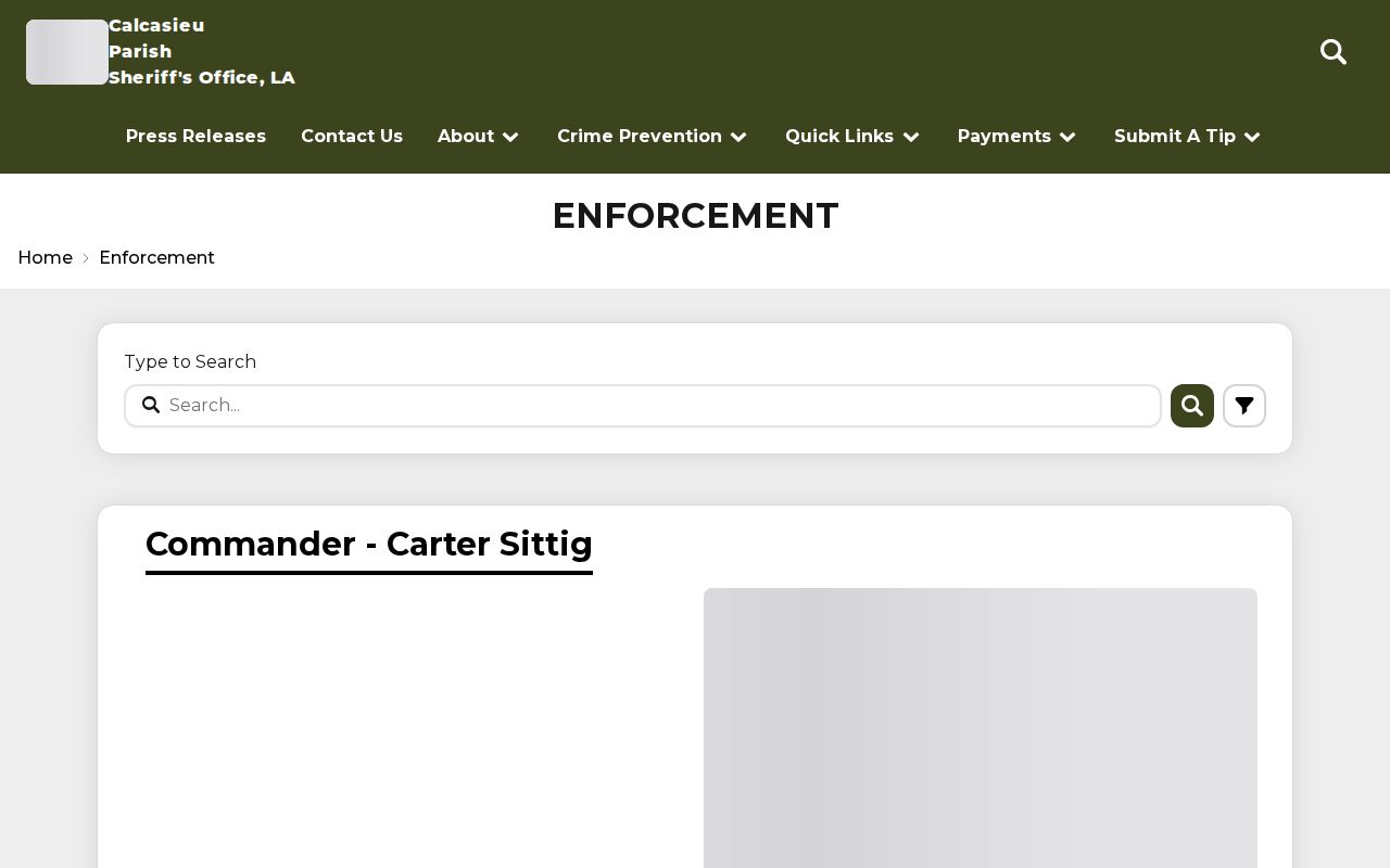 Calcasieu Parish warrant records: sheriff enforcement page showing the warrants department card
